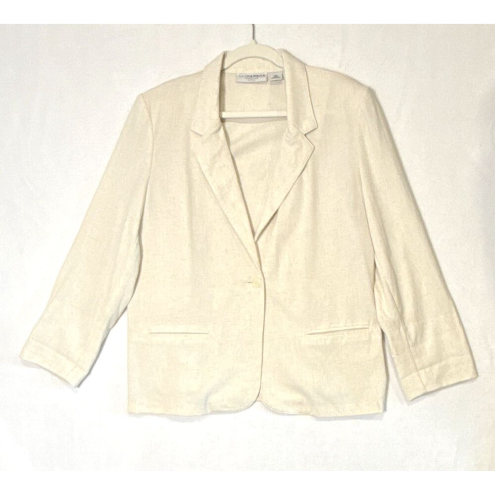 Vintage Sag Harbor Women’s Petite 16P Cream Single-Button Blazer Jacket Academia